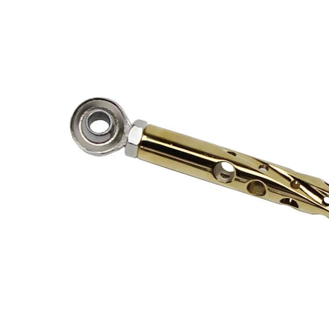 Gold Titanium Plated Adjustable Shift Lever Linkage Rod 11.5 to 12.5 Inches for Harley Softail and Touring Trike, CNC Machined Aluminum, Lightweight, Durable, Ride Ready Shifter Linkage, close-up end