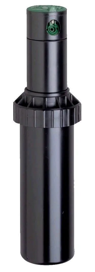 Gear Drive Sprinklers Are A Total Game Changer For Patchy Lawns, Black pop-up sprinkler with adjustable rotor head.