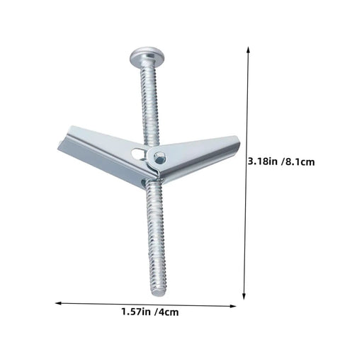 30-Piece Drywall Toggle Bolt And Wing Nut Kit For Hanging Heavy Stuff Safely In Home Or Office, Includes Durable Anchors, Screws, And All-Purpose Wall Hangers For Quick, Secure Mounts. Silver toggle bolt with wing nut, 3.18in x 1.57in