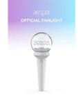 Official AESPA Light Stick For Kpop Fans with a clear LED globe, 94x94x257 mm, concert baton on white background.