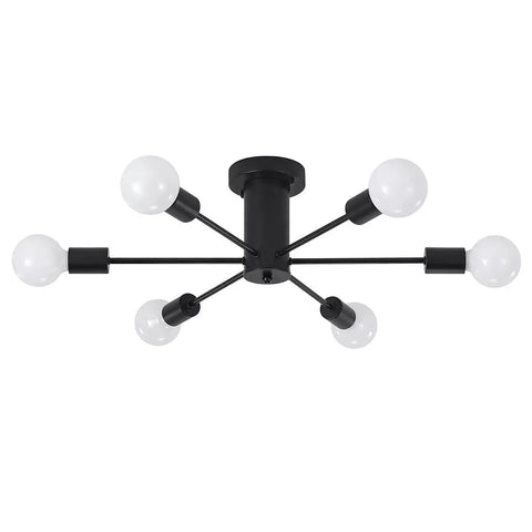 Dope Black Modern Sputnik Ceiling Light Fixture 6 Light Chandelier, Semi Flush Mount For Dining Room, Kitchen, Bedroom, And Living Room, E26 Socket Home Lighting, black finish, top view