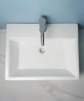 USZWBY Vessel Sinks Bathroom Vessel Sink Simple Ceramic Above-Ground Basin top view with modern faucet and sleek design.