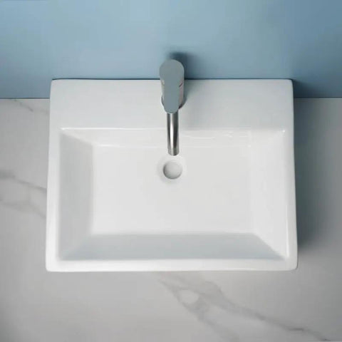 USZWBY Vessel Sinks Bathroom Vessel Sink Simple Ceramic Above-Ground Basin top view with modern faucet and sleek design.