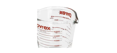 Prepware Glass Measuring Cup With Red Graphics, Clear, Non Porous Glass That Won't Stain Or Retain Odors, Microwave Safe, Oven Safe, And Dishwasher Safe, Great For Quick, Mess Free Kitchen Metrics, 2-cup glass measuring cup with red metric markings