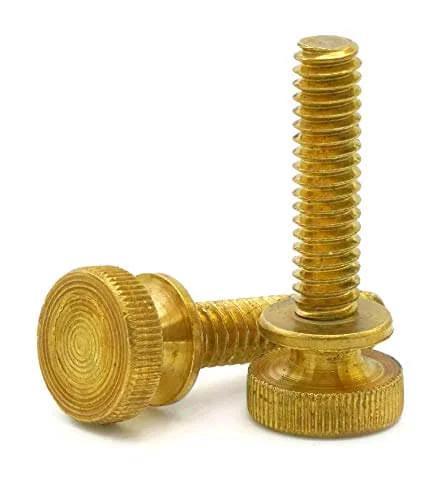 Two Knurled Head Thumb Screws Solid Brass 8-32 Thread Three Eighths Inch Long Right Hand Gold Finish