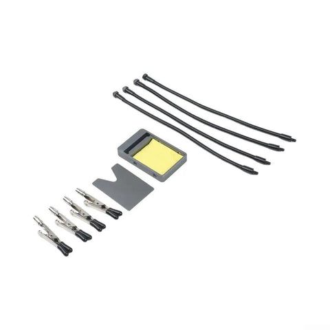 Four Arm Soldering Helper With Flexible 260mm Arms And Heat Resistant Silicone Clamps, A Secure PCB Holder For Precision Electronics, Reaching Tough Joints, Ideal Soldering Aid For DIY Projects And Pro Shops, kit parts laid out