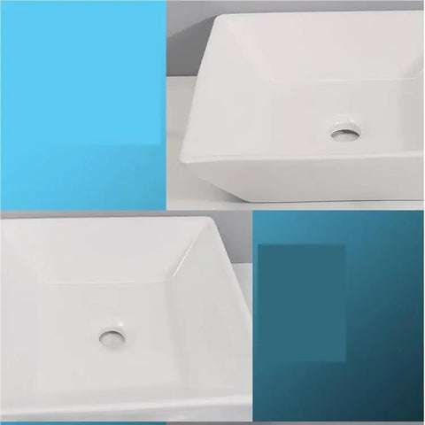 USZWBY Vessel Sinks Bathroom Vessel Sink Modern Square Ceramic Counter Basin White Bathroom Bowl Sink top view with drain hole