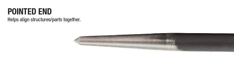 Close-up of pointed end tip on Beefy Rolling Head Pry Bar Set 6 Inch To 20 Inch Four Piece Heavy Duty Pry Bars for precision alignment.
