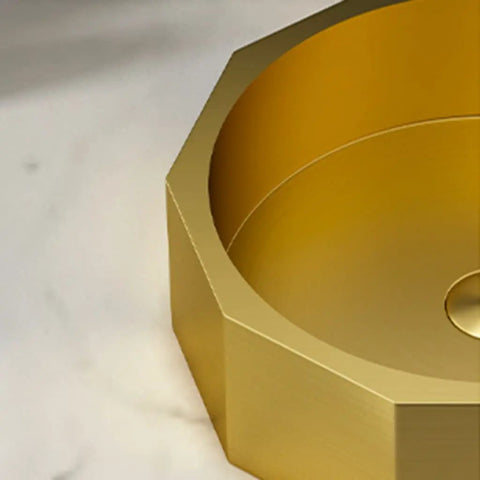 Totally Durable Gold Geometric Table Mounted Vanity Sink Built From Rugged 304 Stainless Steel Single Bowl Bathroom Basin with Quick Drain