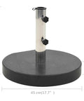 Heavy Duty Round Black Granite Umbrella Base For Outdoor Patios And Tables, Built To Last For Maximum Stability In Wind And Rain, Weighted Umbrella Holder That Keeps Your Shade In Place, Weatherproof Stone Stand With 28.5 Kg Mass shown on white background highlighting size dimensions