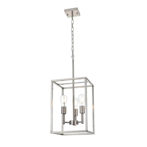 Three Light Brushed Nickel Chandelier Pendant Lighting With Industrial Metal Cage Modern Ceiling Fixture For Foyer Dining Room Kitchen Island And Hallways