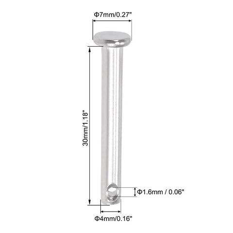 Hella Tough 304 Stainless Steel Clevis Pins 4Mm X 30Mm Flat Head Single Hole hardware shown with dimensions for precise installation.