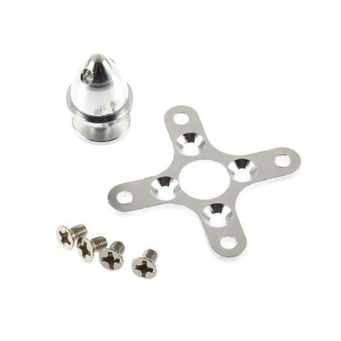 Beefed-Up Brushless Drone Motor With Multiple KV Options parts including mount and screws for FPV Drones, Quadcopter installation.