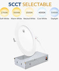 Six Inch LED Dimmable Downlight With 90 Minute Emergency Battery Backup And Ultra Slim Recessed Can Light showing selectable 5 color temperatures.
