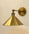 Built Tough Industrial Metal Swing Arm Wall Sconce Adjustable E27 Light Fixture Reinforced Mount Smooth Powder Coat Finish in gold finish.