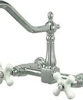 Heritage Wall Mount Bridge Kitchen Faucet with 8 Inch Spread, 2 Hole Mount, 12 Inch Spout Reach, Solid Brass, Polished Chrome Finish