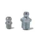 Two steel grease fittings from 80 Piece Grease Fitting Assortment Kit With Angled And Straight Nozzles For Easy Lubrication In Automotive And Machinery