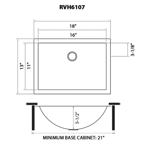 Diagram of Stainless Steel Undermount Bathroom Sink 16 By 11 Inches 16 Gauge With Rectangular Shape And Brushed Finish