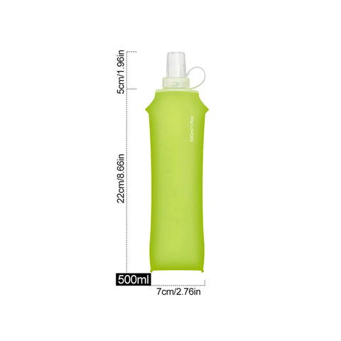 Leak Proof Folding Water Bottle With Sport Design, All Day Hydration, green 500ml soft bottle with measurements shown