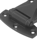 Built Tough 5.51 Inch Matte Black Zinc Alloy Soft Close T Strap Hinge No Slam Corner Bracket Heavy Duty No Nonsense Replacement Hardware For Indoor Cabinets And Toolboxes close-up view of hinge with roller mechanism