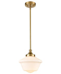 Modern Gold Schoolhouse Pendant Light With White Glass Shade, Adjustable Height Brass Hanging Fixture, 10 Inch Diameter