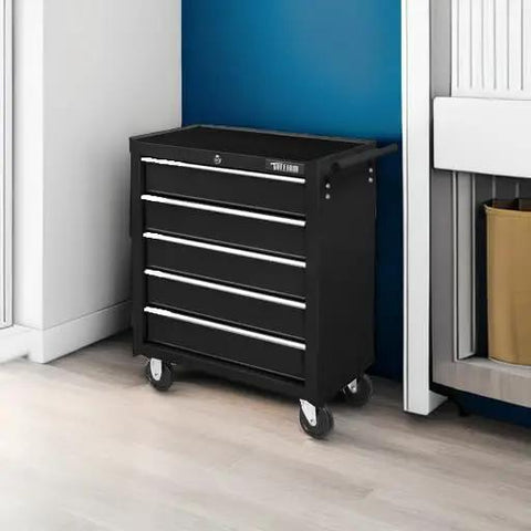 Heavy Duty Rolling Tool Storage Cabinet With Five Deep Drawers And Secure Padlock Grease Monkey Approved Workshop Workhorse Featuring Cushioned Top Tray And Smooth Glide Casters