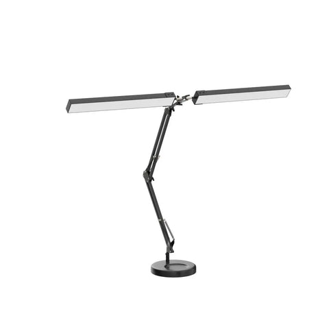 2 In 1 LED Desk Lamp With Clamp, 24W Ultra Bright Table Lamp, flexible swing arm, dual head, standing on a solid base.
