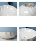 USZWBY Vessel Sinks Modern Minimalist Hotel Washroom Above Basin Bathroom Round Washbasin Ceramic Vessel Sink Bathroom Bowl Sink, top view with ridged design.