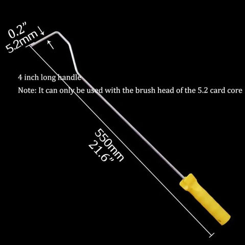 4 Inch Paint Roller Frame With Extended Handle And Ergonomic Thumb Control Featuring Thick Polyester Plush For Flawless Wall And Ceiling Finish Built Solid To Handle Painting Jobs Like A Pro, showing dimensions and yellow handle.