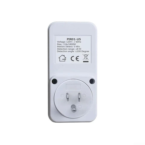 Motion Activated Power Socket Switch With PIR Sensor, 110V Infrared Outlet, 1800W Load Capacity For Garage, Hallway And Indoor Security Lighting, Auto On When Motion Detected, Auto Off After Inactivity, White