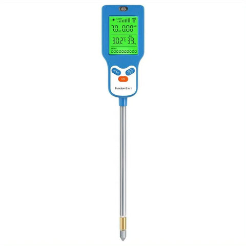 Dope 8 In 1 Soil Meter For Moisture pH Fertility Light And Temperature With Real Time Readouts And Ambient Humidity For Gardeners And Plant Lovers To Dial In Healthy Growth, blue handheld probe