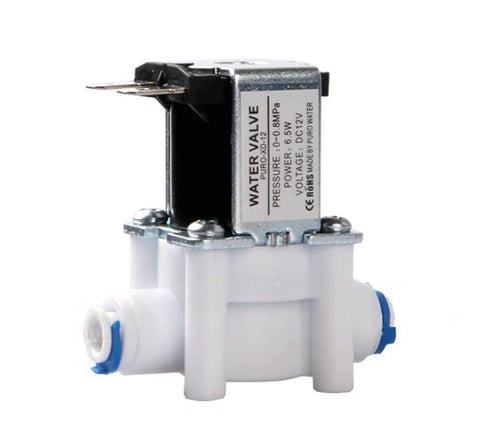 Quarter Inch 12 Volt Inlet Water Solenoid Valve Normally Closed For RO Reverse Osmosis Purification System Flow Switch on white background