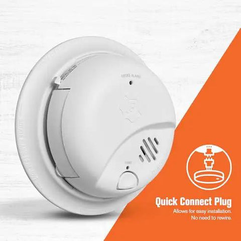 Interconnected Smoke Alarm With Hardwired Power And Battery Backup SMI100AC 3 Pack, side view with Quick Connect Plug feature