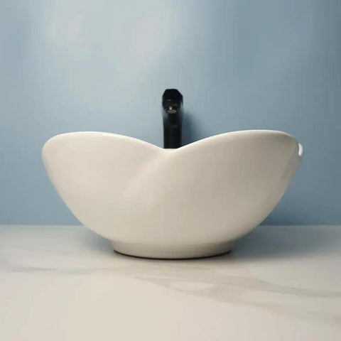Bathroom Sink Ceramic Vessel Sink Bathroom Creative Petal Ceramic Counter Basin Modern Simple White Wash Basin Bathroom Sink Vessel front view on counter