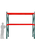 Top Shelf 48 Inch Deep By 120 Inch Wide Two Tier Pallet Rack Starter Unit With Heavy Duty Steel Frame Rust Resistant.