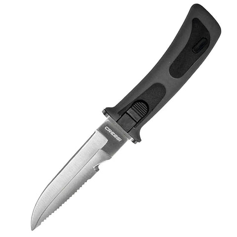 Stainless Steel Diving Knife With Locking Sheath For Leg Attachment Vigo Designed For Scuba And Spearfishing Includes Two Leg Straps 4.6 Inch Blade 9 Inch Overall Ocean Ready Marine Grade Steel Built For Tough Seas shown at an angle