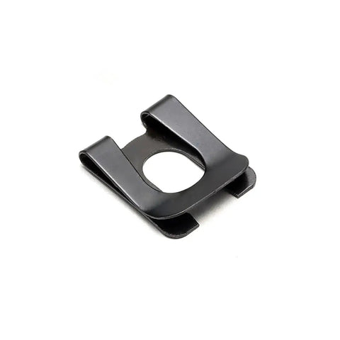 Top Tier 10 To 160 Pcs Manganese Steel U Shape Clips With Elastic Loosening Clamps For Shaft Hardware And Heavy Duty Washers In Black, close-up view.