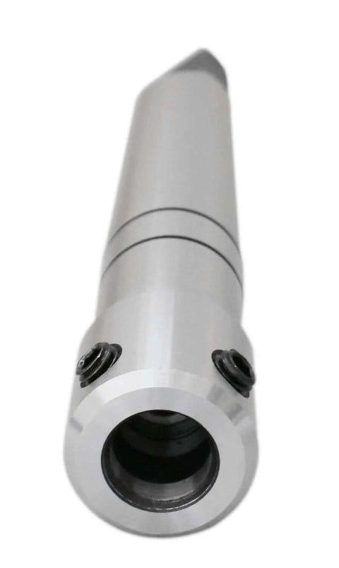 Magnetic drill annular cutter arbor MT4 to 3/4 in Weldon shank, silver metal, front view.