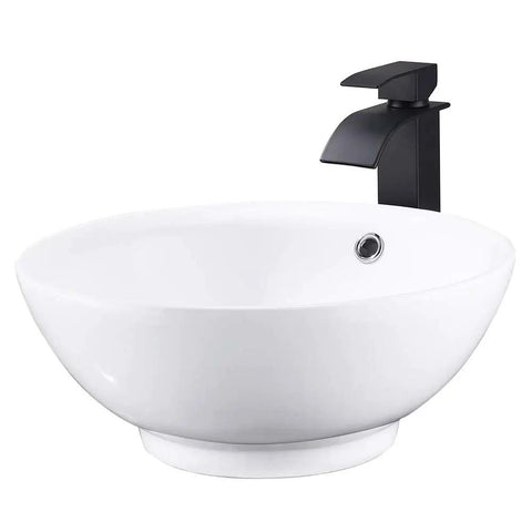 Ultra Sleek 16x16 Inch White Round Bathroom Sink Vessel Porcelain Ceramic For Above Countertop Install Fits Standard Faucet And Drain