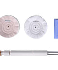 Heavy Duty Lathe Buffing System Packing A Punch With Fast Two Step Polish Action And Morse Taper Mandrel, includes dual buffs and polishing paste.