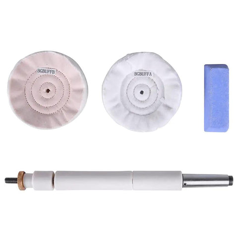 Heavy Duty Lathe Buffing System Packing A Punch With Fast Two Step Polish Action And Morse Taper Mandrel, includes dual buffs and polishing paste.