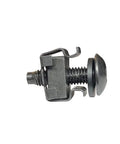 Top Shelf 10-32 Black Oxide Cage Nuts And Hex Screws With Flat Washers 25 Pack Snap In Rack Hardware, black screw with clip detail.