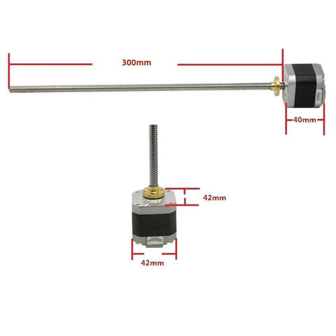 Nema 17 Stepper Motor With Built In 300mm T8 Lead Screw Bipolar 1.7A 40Ncm Holding Torque 42x42x40mm Body dimensions view