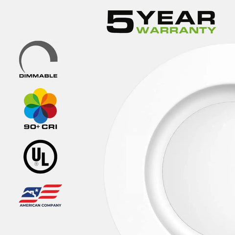 5-year warranty features of 3-Inch LED Recessed Downlight Kit Plug And Play Dimmable And Energy Efficient 7W Equal 75W 560 Lumen