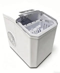 Slick Portable Countertop Ice Maker That Keeps Your Drinks Ice Cold All Season Long Fast Ice Making Self Cleaning Routine Crystal Clear Cubes showing open lid and interior.