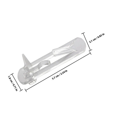 Close-up of a 30 Pack Plastic Cabinet Shelf Clips for 15mm to 16mm wooden boards, clear design, with measurements.