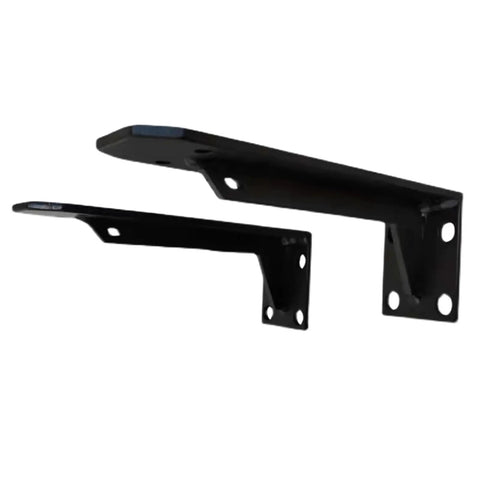 Pro Grade Beefy Rock Solid L Bracket Shelf Supports Heavy Duty Black Wall Mounted Brackets For DIY Open Shelving Includes Mounting Screws 23 6 Inch Carbon Steel Corner Braces shown from the side with mounting holes.