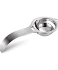 Stainless Steel Egg Separator And Yolk White Filter No Mess Kitchen Gadget with handle, angled view, durable metal design