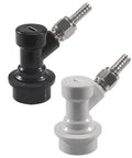 Two Pack Ball Lock MFL Quick Disconnect Set With Swivel Nuts Five Sixteenth Gas And One Quarter Liquid Barbed Fittings For Home Brew Keg Lines Easy Swap From Ball Lock To Barbed CO2 Ready black and white pair