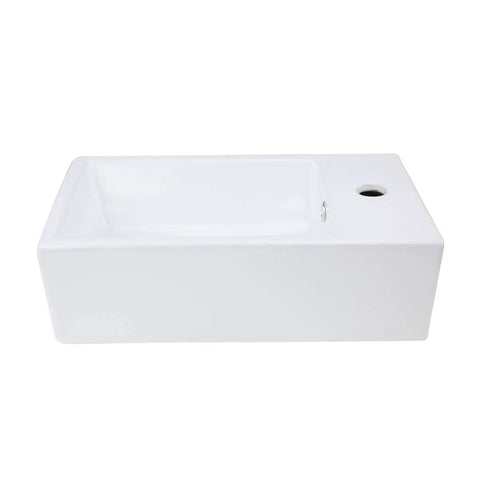 Rectangular White Ceramic Vessel Sink For Countertop Install With RenoGloss Finish, Overflow, 17.85 Inch Wide By 9.44 Inch Deep